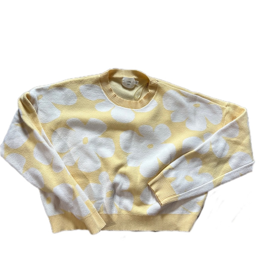 Yellow and White Floral Sweater